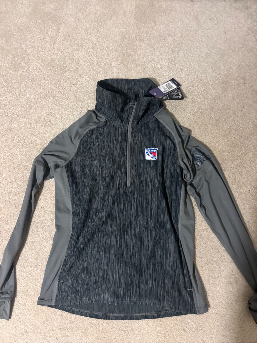 Adidas and NHL Women’s Grey/Charcoal Quarter-Zip w/ New York Rangers Team Badge